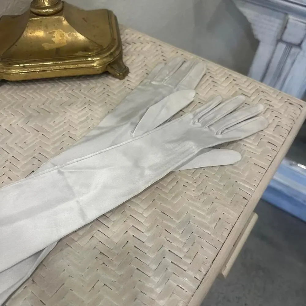 Vintage Silver Opera Gloves | Satin Formal Gloves | Bridal & Evening Gloves